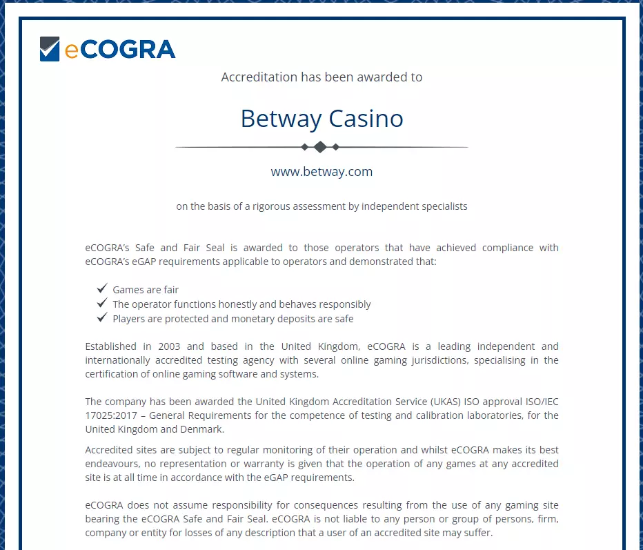カジノに関する情報が記載された betway ドキュメント